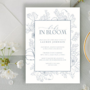 Elegante, blauer Blumenstrauß Art Baby in Bloom Einladung