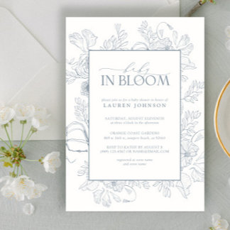 Elegante, blauer Blumenstrauß Art Baby in Bloom Einladung