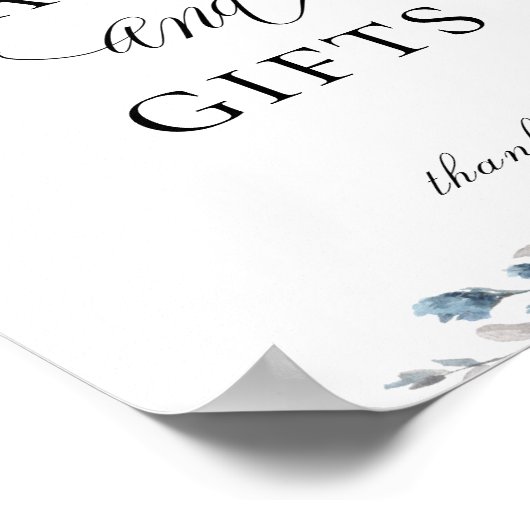 Elegante, blauer Blumenzettel Poster (Ecke)