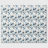 Elegante Blauer Frühling Blumen Geschenkpapier (Flach)