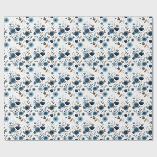 Elegante Blauer Frühling Blumen Geschenkpapier (Flach)