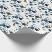 Elegante Blauer Frühling Blumen Geschenkpapier (Ecke)