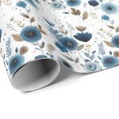 Elegante Blauer Frühling Blumen Geschenkpapier (Rolleneckpunkt)