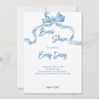 Elegante Blauer Ribbon Bridal Dusche Einladung