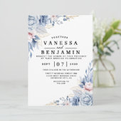 Elegante Blauer und Blütenblütenblüte Einladung zu (Stehend Vorderseite)