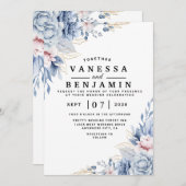 Elegante Blauer und Blütenblütenblüte Einladung zu (Vorne/Hinten)