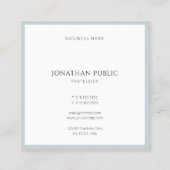 Elegante blaues Grün-einfache Schablonen-modernes Quadratische Visitenkarte (Rückseite)