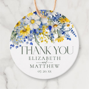 Elegante blaugelbe Wildblumen Hochzeit Danke Geschenkanhänger
