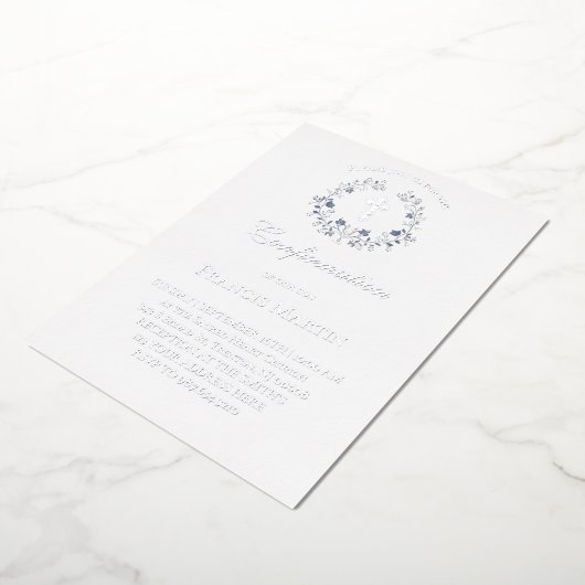 Elegante Blaukranzbestätigung Folieneinladung (Gedreht)