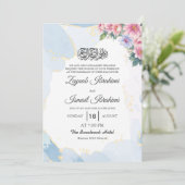 Elegante bläuliche islamische Hochzeit Einladung (Stehend Vorderseite)