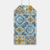 Elegante bläuliche Kachelblume Chinoiserie Monogra Geschenkanhänger (Rückseite)