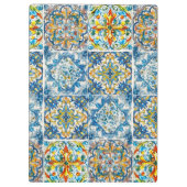 Elegante bläuliche Kachelblume Chinoiserie Monogra Klemmbrett (Rückseite)