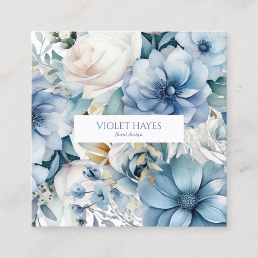 Elegante Blautönen Blume nach Maß Quadratische Visitenkarte (Vorderseite)
