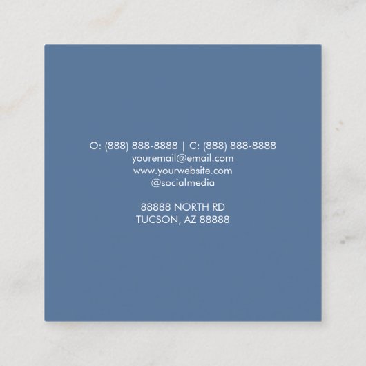 Elegante Blautönen Blume nach Maß Quadratische Visitenkarte (Rückseite)