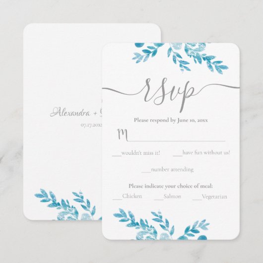 Elegante Blautönen Grau Traditionelle Hochzeit RSVP Karte (Vorne/Hinten)