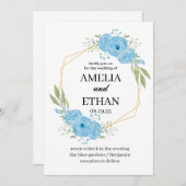 Elegante Blautönen Weiße Hochzeit Einladung (Vorne/Hinten)