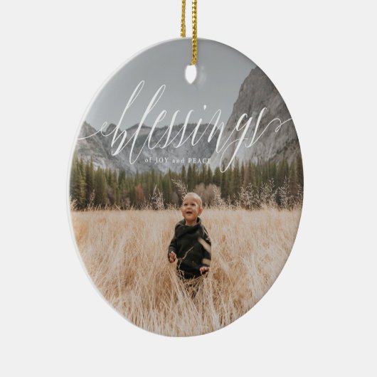 Elegante Blessings Script Holiday Keramik Ornament (Rechts)
