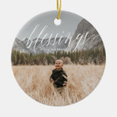 Elegante Blessings Script Holiday Keramik Ornament (Vorne)