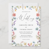 Elegante Bloom-Wildblume Romantische Script-Hochze Einladung (Vorderseite)