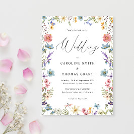 Elegante Bloom-Wildblume Romantische Script-Hochze Einladung