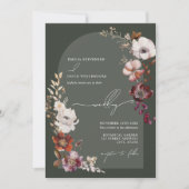Elegante Blooms Blumen Arch Dark Green Wedding Einladung (Vorderseite)