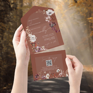 Elegante Blooms Rust Terracotta Wedding QR UAWG All In One Einladung