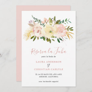 Elegante Bloral Gold Blush Pink Hochzeit Spanisch Save The Date