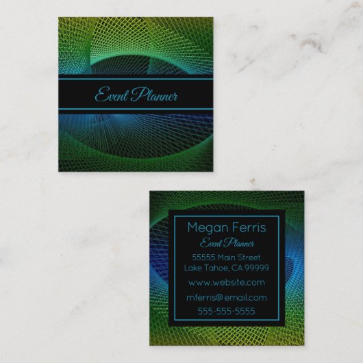 Elegante Blue Abstrakt Square Business Card Quadratische Visitenkarte (Vorne/Hinten)