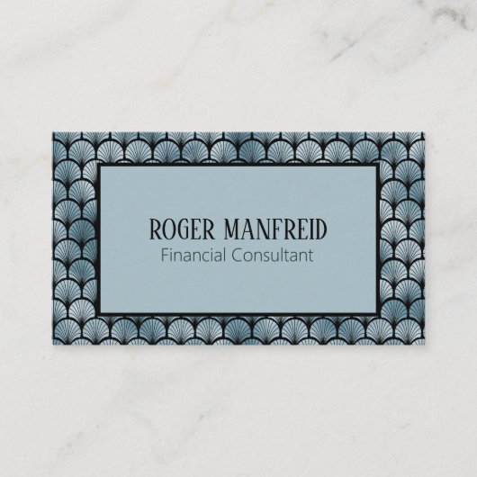 Elegante Blue and Black Art Deco Business Card Visitenkarte (Vorderseite)