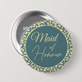Elegante Blue and Cream Leaf Trauzeugin Button (Vorne & Hinten)