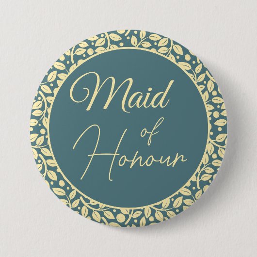 Elegante Blue and Cream Leaf Trauzeugin Button (Vorderseite)