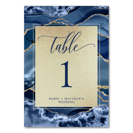 Elegante Blue and Gold Agate Crystal Tischnummer (Vorderseite)