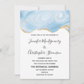 Elegante Blue and Gold Agate Hintergrundhochzeit Einladung (Vorderseite)
