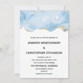 Elegante Blue and Gold Agate Hintergrundhochzeit Einladung (Vorderseite)
