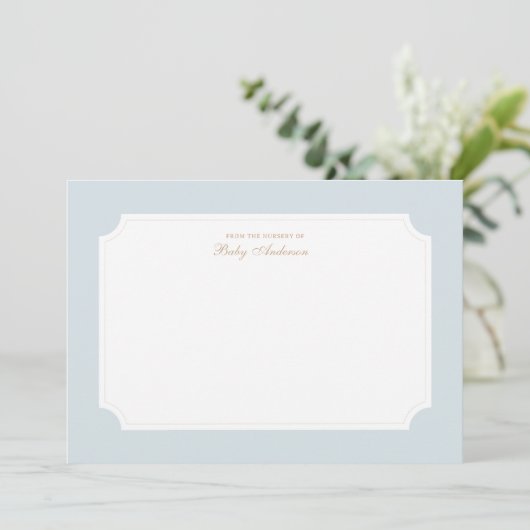 Elegante Blue and Gold Baby Dusche Danke Karte (Stehend Vorderseite)