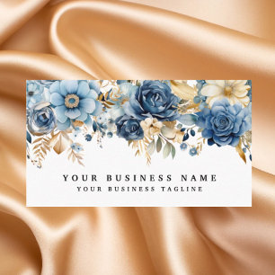 Elegante Blue and Gold Blume Business Cards Visitenkarte