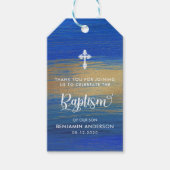 Elegante Blue and Gold Boy Taufe Vielen Dank Geschenkanhänger (Vorderseite)