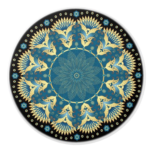 Elegante Blue and Gold Cabinet Knobs Keramikknauf (Vorderseite)