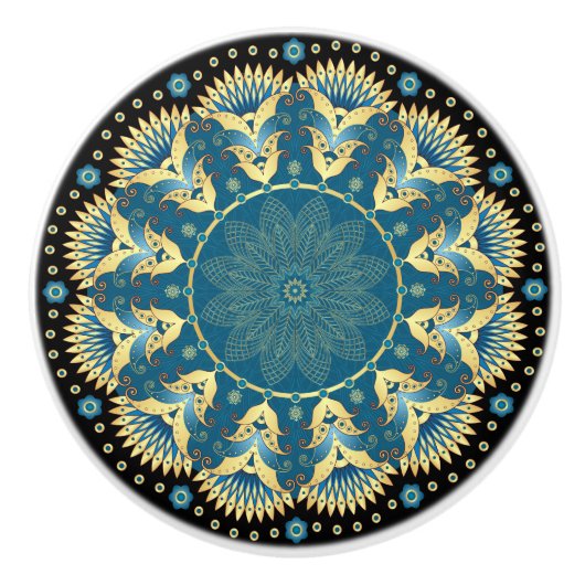 Elegante Blue and Gold Cabinet Knobs Keramikknauf (Vorderseite)