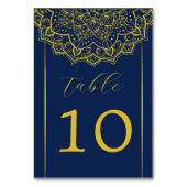 Elegante Blue and Gold Mandala Wedding Tischnummer (Rückseite)
