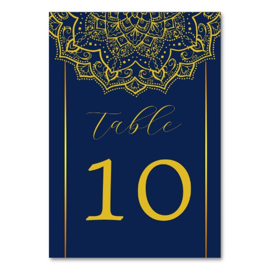 Elegante Blue and Gold Mandala Wedding Tischnummer (Vorderseite)