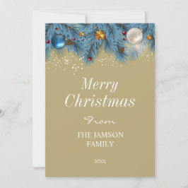 Elegante Blue and Gold Merry Christmas Card Feiertagskarte