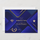 Elegante Blue and Gold Virtual Graduation Party Einladung (Vorderseite)