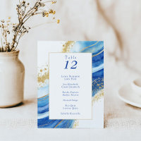 Elegante Blue and Gold Watercolor Tischnummer Card