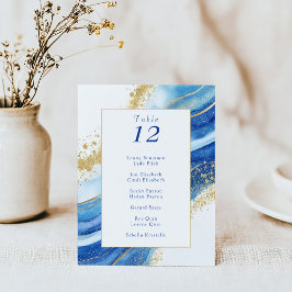 Elegante Blue and Gold Watercolor Tischnummer Card
