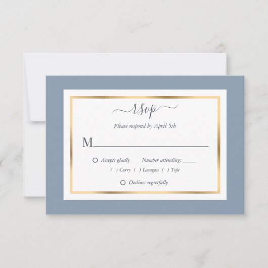 Elegante Blue and Gold Wedding RSVP Cards Karte (Vorderseite)