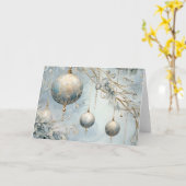 Elegante Blue and Gold Weihnachtsschmuck Karte (Gelbe Blume)