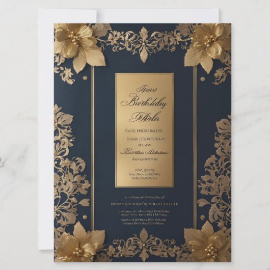 Elegante Blue and Golden Royal Invitation Card Einladung (Vorderseite)