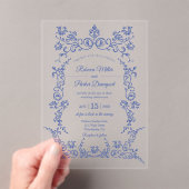 Elegante Blue and White Chinoiserie Hochzeit Acryleinladungen (Insitu (Handheld))