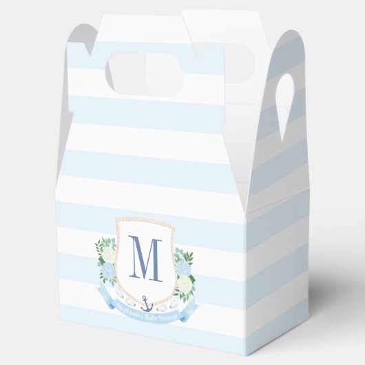 Elegante Blue and White Coastal Boy Baby Dusche Geschenkschachtel (Geöffnet)